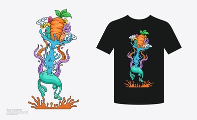 Colorful funny character t-shirt design get something out of his mouth