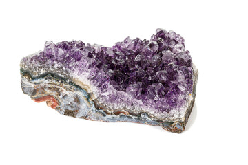 Amethyst Crystal Druse  macro mineral on white background close up
