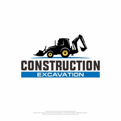 Construction logo with excavation tagline and construction vehicles