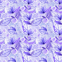 Beautiful watercolor pink stylized flowers, leaves and stripes. Vintage seamless pattern. Hand drawing