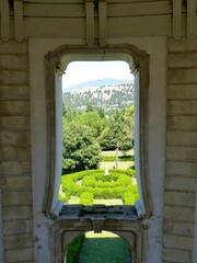 View from the staircase towards the grounds in Certosa di San Lorenzo di Padula, Padula, Campania,...