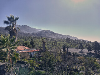Cumbre Vieja volcano on La Palma burn out in January 2022, smoke
