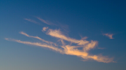 Traînées de cirrus dans un ciel limpide, en fin de soirée