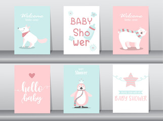 Set of baby shower invitations cards,poster,greeting,template,animal,cute,Vector illustrations