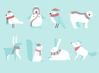 Set of cute animals poster,template,cards,bear,bird,lion,zoo,winter,Vector illustrations 