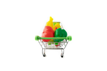 groceries trolley isolated on white background,shopping cart with fruits and vegetables