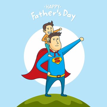 Father's day background with a father wearing superhero clothes