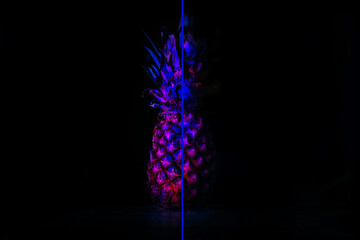 Metaverse digital Avatar, Metaverse Presence concept. Neon pineapple and it digital pixel...