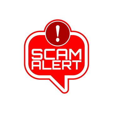 Speech Bubble Banner with red scam alert icon isolated on white background