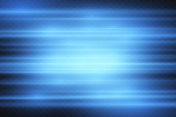 Blue horizontal lens flares pack. Laser beams, horizontal light rays.Beautiful light flares. Glowing streaks on dark background. Luminous abstract sparkling lined background.