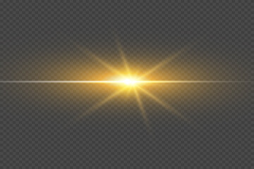 Glowing Light Star with Sparkles. Golden Light effect. Vector illustration