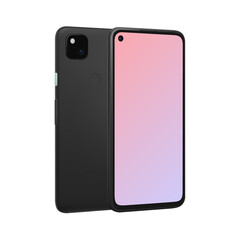 Isolated Pink 3D Mobile Phone. Realistic Smartphone Pixel Mockup. Front and Back View. . Vector illustration