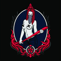 beautiful girl in action illustration