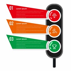 Infographic traffic light Cartoon with business icon with symbol in yellow, red, and green color. stop, warning, and go sign, perfect for Illustration Vector Graphic presentation, campaign, and poster