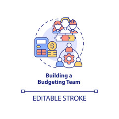 Fototapeta na wymiar Building a budgeting team concept icon. Budget managing staff abstract idea thin line illustration. Isolated outline drawing. Editable stroke. Roboto-Medium, Myriad Pro-Bold fonts used