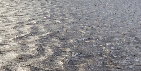 Abstract structures of waves in the water with orange and blue reflections