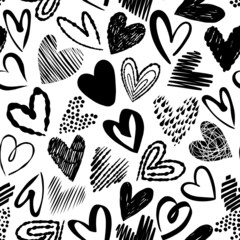 Simple black hand drawn hearts. Love seamless pattern
