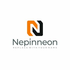 Letter N logo design template with black and orange color
