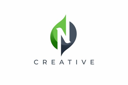Letter N logo design template with leaf icon