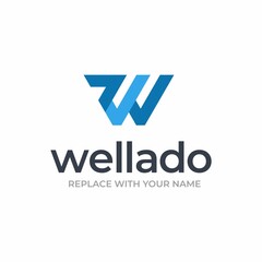 Letter W logo design template with blue color icon