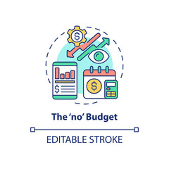 No budget concept icon. Corporate financial planning approach abstract idea thin line illustration. Isolated outline drawing. Editable stroke. Roboto-Medium, Myriad Pro-Bold fonts used