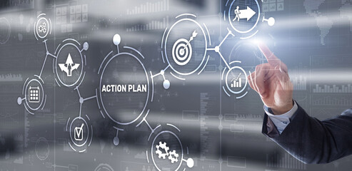 Business Action Plan strategy concept on virtual screen. Time management