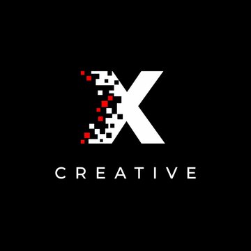 Letter X logo design template with with debris effect