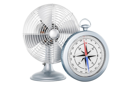 Retro table fan with compass, 3D rendering