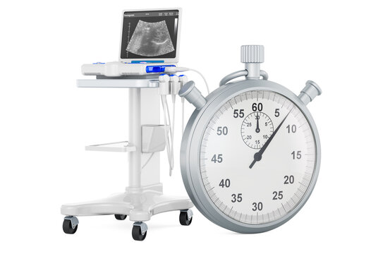 Medical ultrasound diagnostic machine, scanner with stopwatch, 3D rendering