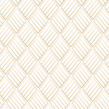 Abstract geometric seamless pattern. Contour linear rhombus parquette ornament of gold gradient lines on white background