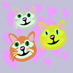 cat collection in various color, cat smiling in different color, kitty head bundle