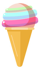 Waffle cone with ice cream ball in cartoon style