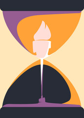 Hourglass with melting candle. Poster design in abstract style.