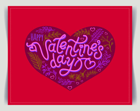 Fototapeta Happy valentine's day lettering in heart. Postcard, banner