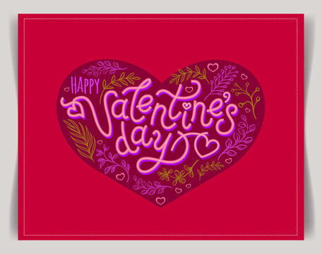 Fototapeta Happy valentine's day lettering in heart. Postcard, banner