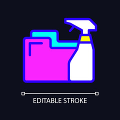 Data cleaning RGB color pixel perfect icon for dark theme. Data mining technique. Prepare information processing. Simple filled line drawing on night mode background. Editable stroke. Arial font used