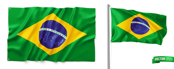 Vector realistic illustration of Brazilian flags on a white background. - 478503771