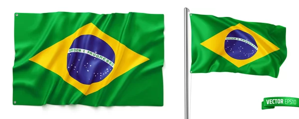 Fotobehang Vector realistic illustration of Brazilian flags on a white background. © He2