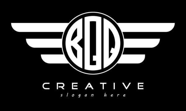 BQQ three letter monogram type circle letter logo with wings vector template.