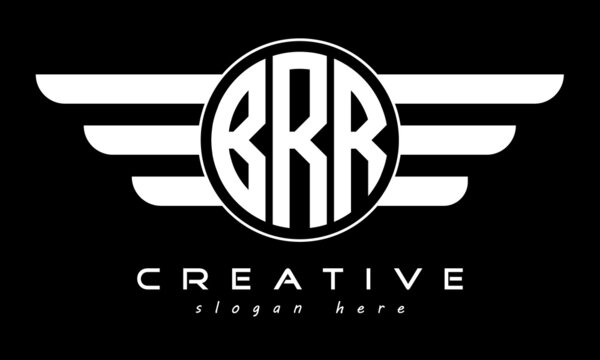BRR three letter monogram type circle letter logo with wings vector template.