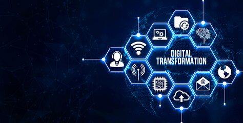 Internet, business, Technology and network concept.Concept of digitization of business processes and modern technology. Digital transformation. 3d illustration.