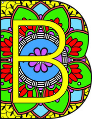 Alphabet mandala vector B, A letter logo, Colorful letter A