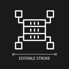 Data storage space white linear pixel perfect icon for dark theme. Thin line customizable illustration. Isolated vector contour symbol for night mode. Editable stroke. Arial font used
