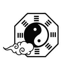 Yin Yang symbol of Chinese phylosophy. Black and white illustration on white background. - obrazy, fototapety, plakaty