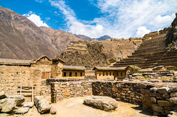Inca archaeological site at Ollantaytambo in the Sacred Valley of Peru