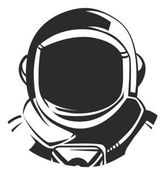 Empty Spacesuit Helmet. Black Astronaut Portrait. Space Logo