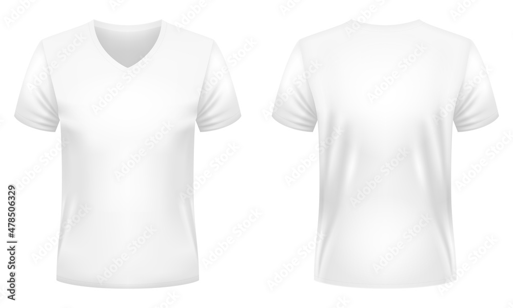 Wall mural blank white v-neck t-shirt template. front and back views. vector illustration. - Wall murals