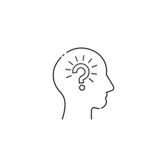 Human head profile and question mark line icon, cognitive psychology or psychiatry, self questioning, education concept, vector linear design. Stock vector illustration isolated on white background