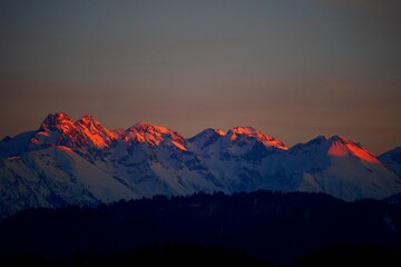 Abendstimmung in den Allgäuer Alpen mit Blick zur Trettach, Mädelegabel, Hochfrottspitze und...