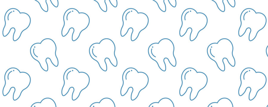 Simple Teeth Pattern. Outline Illustration Of Blue Teeth.